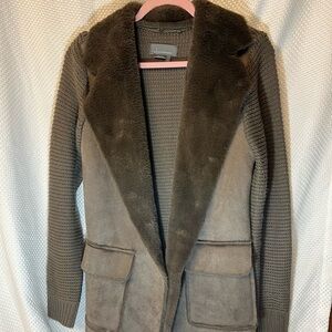 Anthropologie Brown Teddy Jacket with Faux Fur Collar